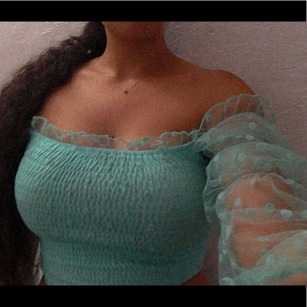 Sheer sleeve cropped top